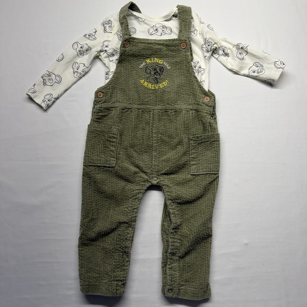 Disney Baby Lion King 2pc Outfit 24M Green Corduroy Overalls Simba Shirt Set - Picture 1 of 10